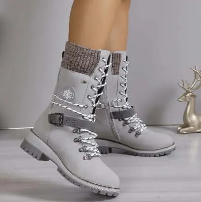 Women's High-Top Lace-Up Boots with Knit Cuff