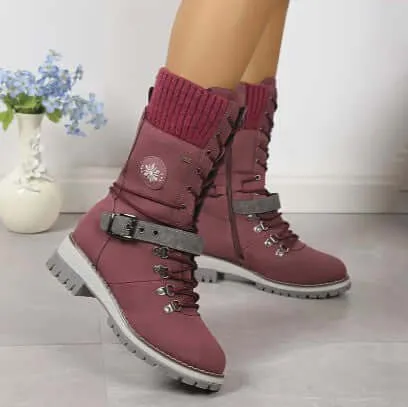 Women's High-Top Lace-Up Boots with Knit Cuff