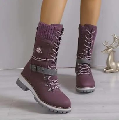 Women's High-Top Lace-Up Boots with Knit Cuff