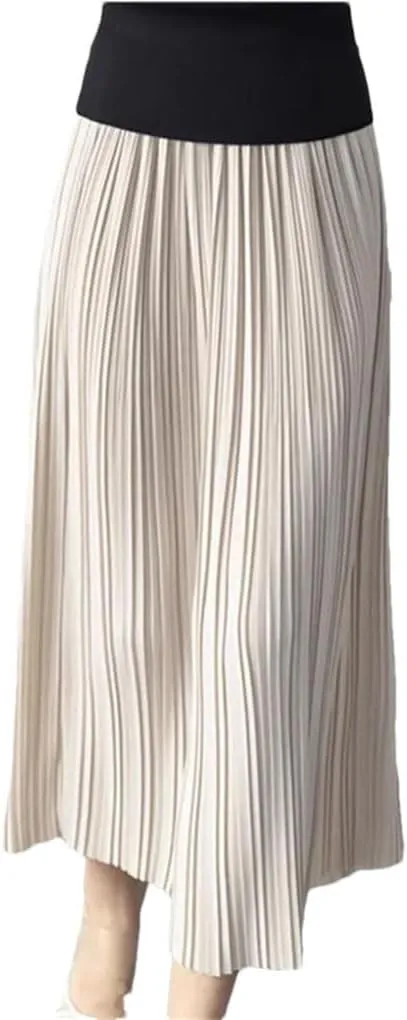 Women's High-Waisted A-Line Skirt Elastic Slim and Large Swing Mid-Length Pleated Skirt