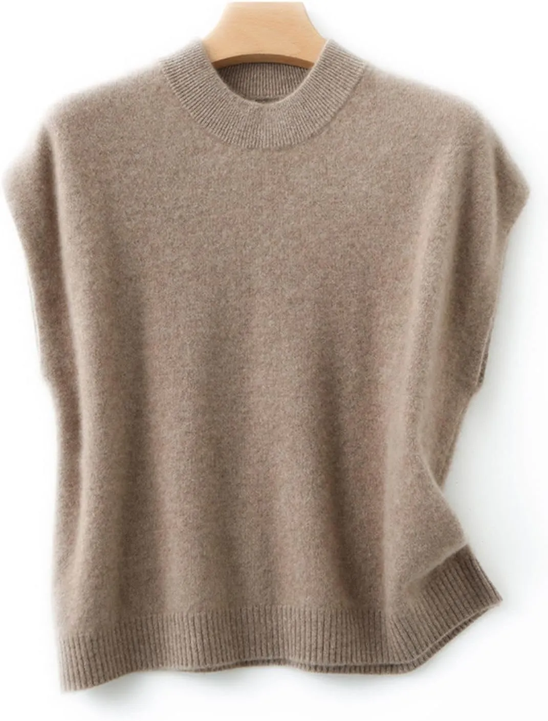 Women's Knitted Vest Mock Neck Sweater 100% Merino Wool Sleeveless Pullover Basic Blouse Short Tops