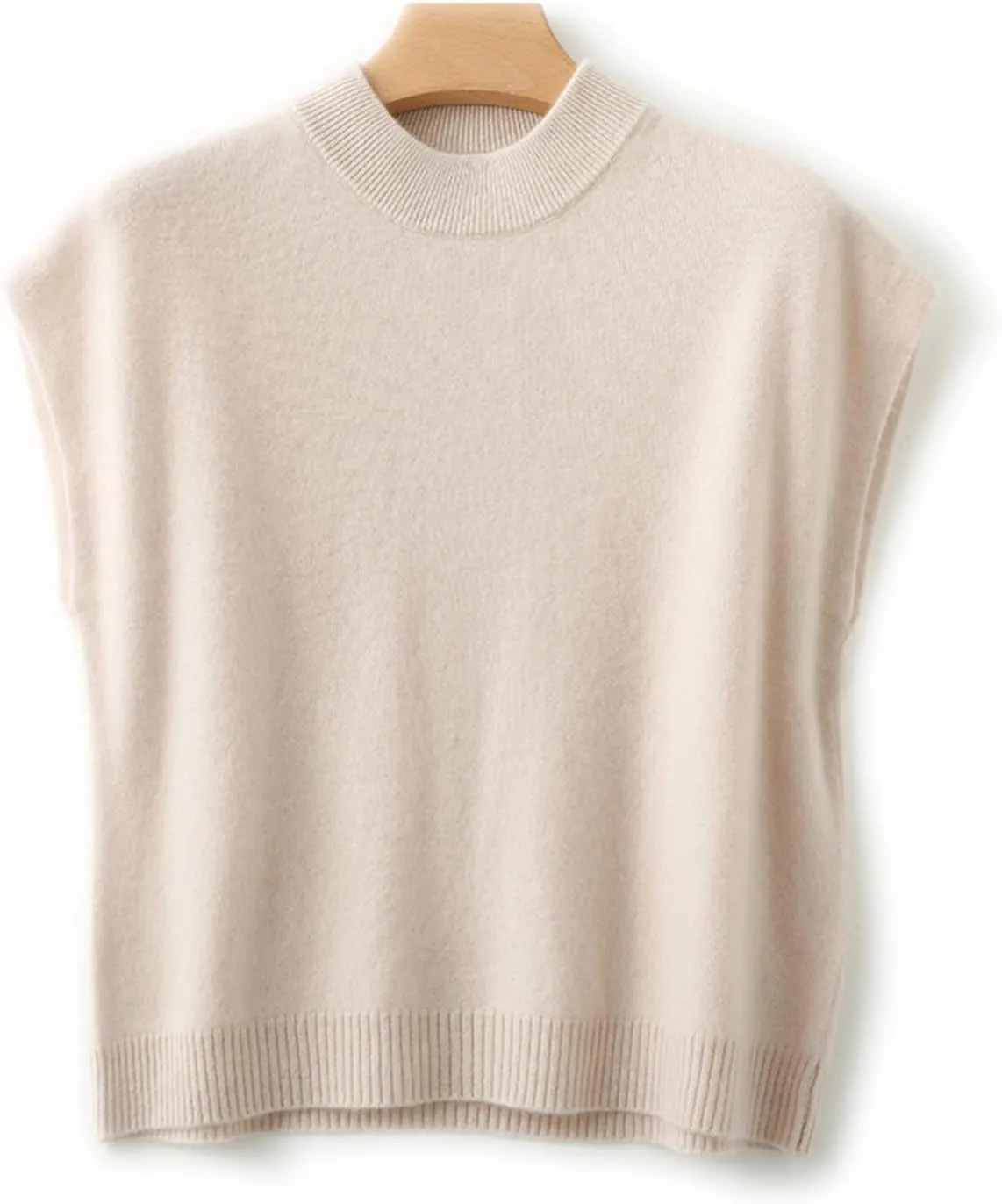 Women's Knitted Vest Mock Neck Sweater 100% Merino Wool Sleeveless Pullover Basic Blouse Short Tops