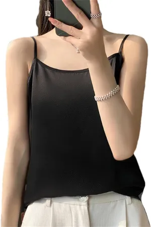 Women's Satin Strap Tank Top  Soft Silky Sleeveless Blouse Sexy Summer Camisole Vest