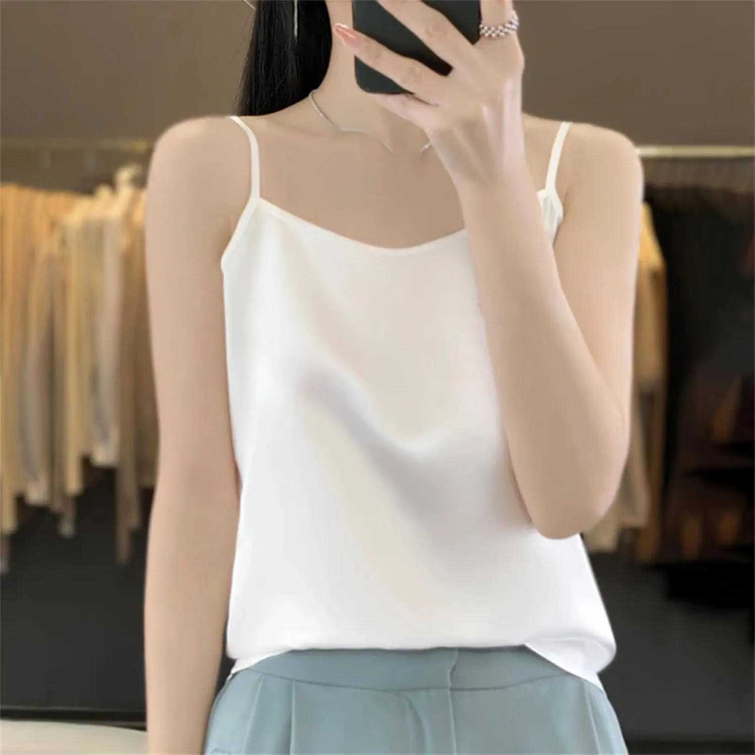 Women's Satin Strap Tank Top  Soft Silky Sleeveless Blouse Sexy Summer Camisole Vest