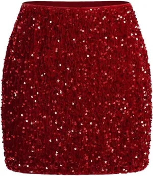 Women's Sequin Glitter Bodycon Skirts Zipper High Waisted Party Pencil Short Skirt
