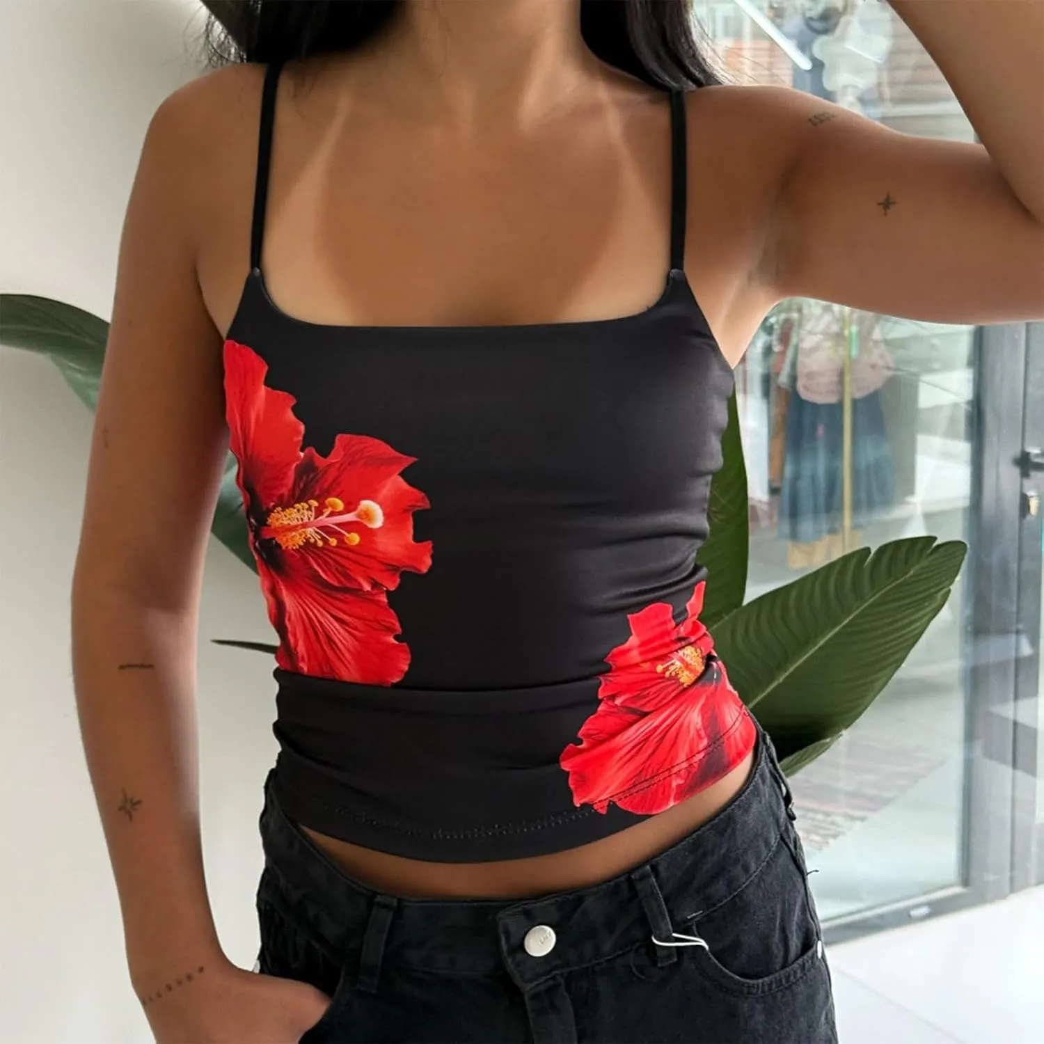 Womens Sexy Lace Ruffle Spaghetti Strap Camisole Tank Top Y2k Going Out Slim Fit Cami Sleeveless Shirt Crop Tops