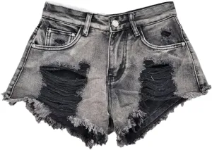 Women's Sexy Low Waist Ripped Denim Shorts with Tassel Burrs Patch Button Fly Regular Fit Streetwear Hot Pants