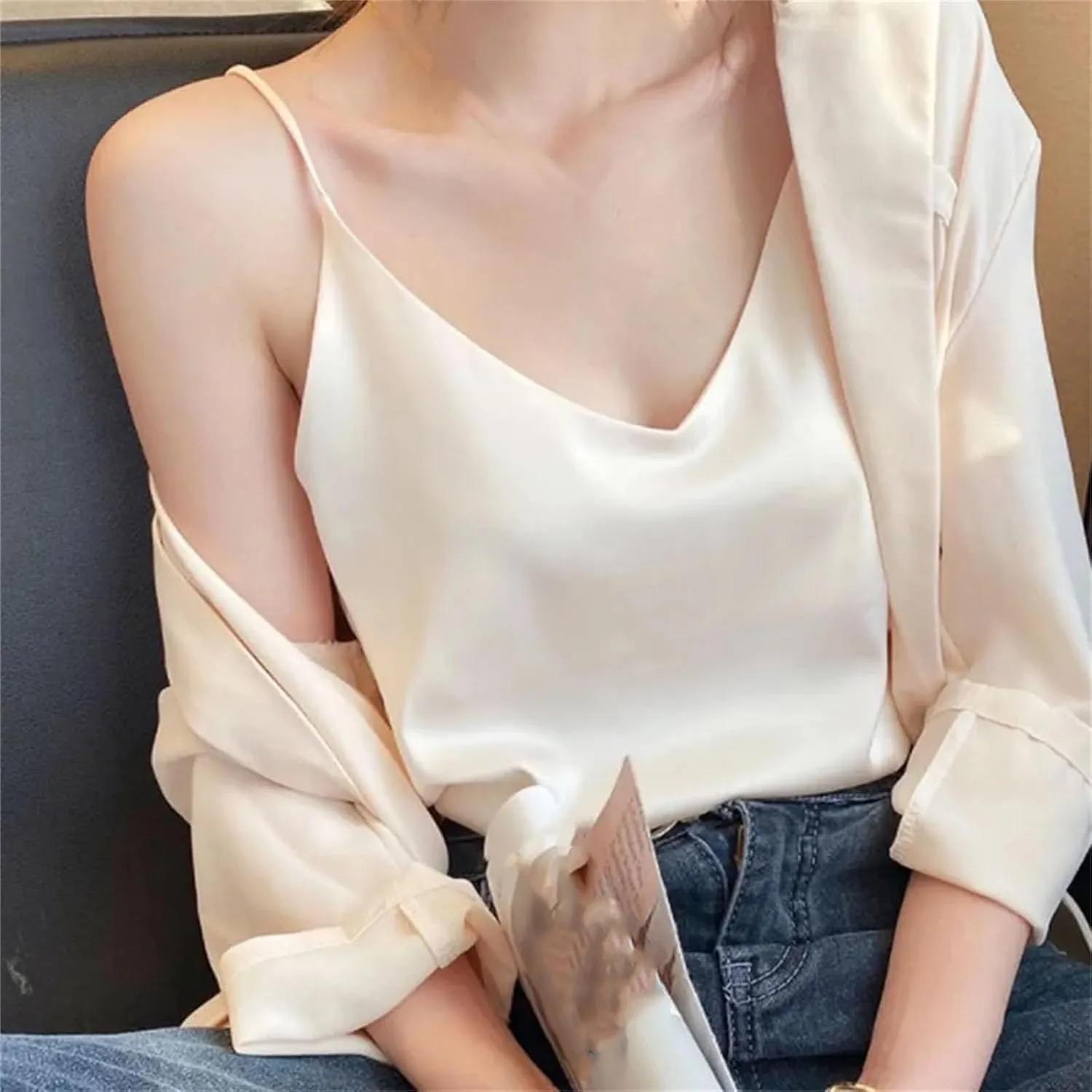 Women's Sexy Satin Tank V-Neck Bandeau Top Camisole Sleeveless Vests