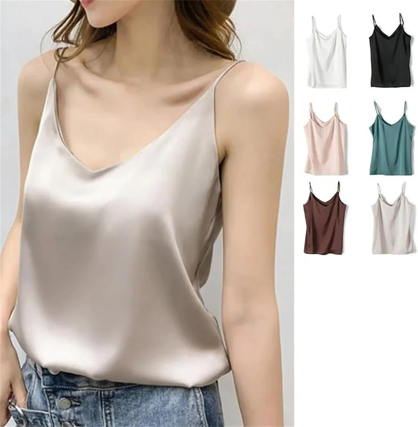 Women's Sexy Satin Tank V-Neck Bandeau Top Camisole Sleeveless Vests
