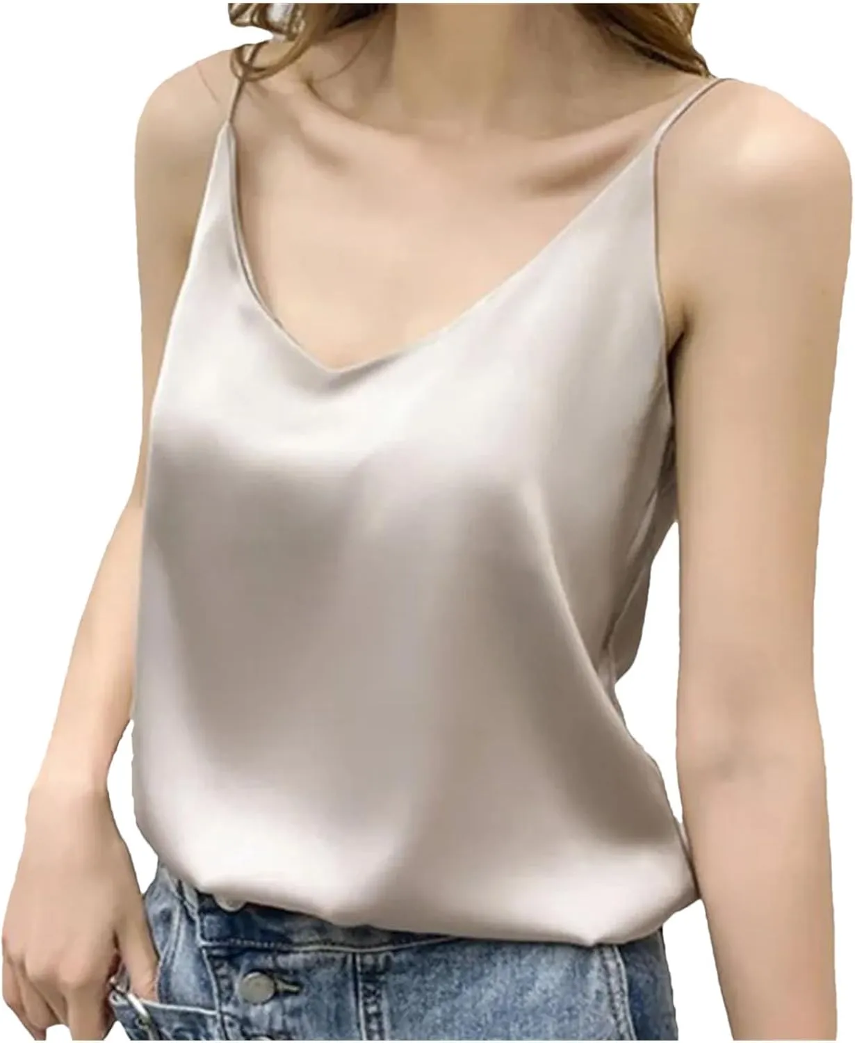 Women's Sexy Satin Tank V-Neck Bandeau Top Camisole Sleeveless Vests