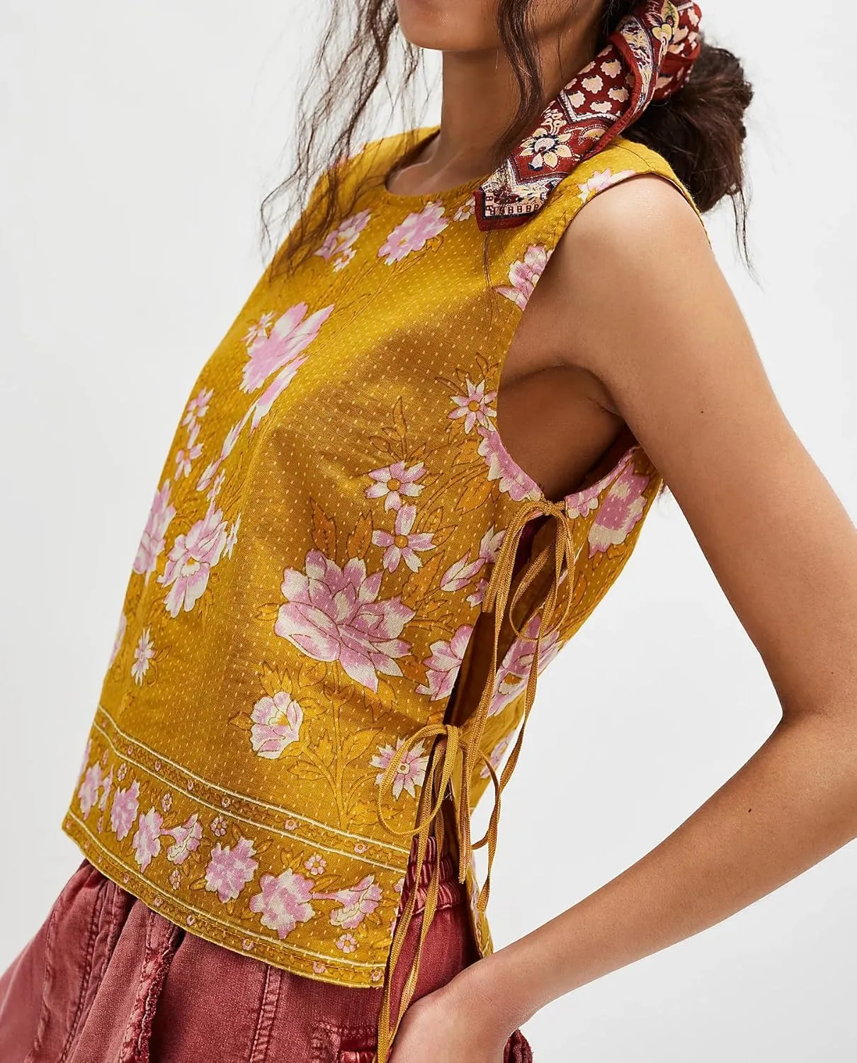 Womens Side Tie Top Vest Shirts Sleeveless Y2 Going Out Camisole Summer Cami Aesthetic Square Neck Boxy Tank Tops