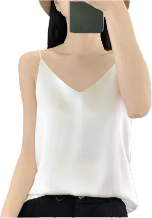 Women's Silky Camisole Sleeveless Top Satin Work Vest Casual Cami Shirt