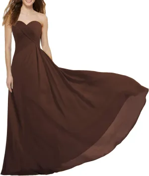 Women's Strapless Long Bridesmaid Dresses Chiffon Wedding Prom Gown