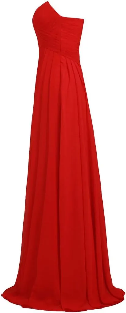 Women's Strapless Long Bridesmaid Dresses Chiffon Wedding Prom Gown