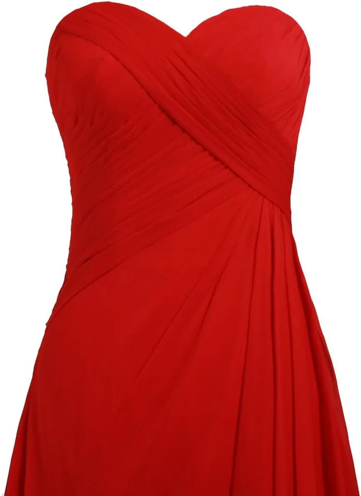 Women's Strapless Long Bridesmaid Dresses Chiffon Wedding Prom Gown