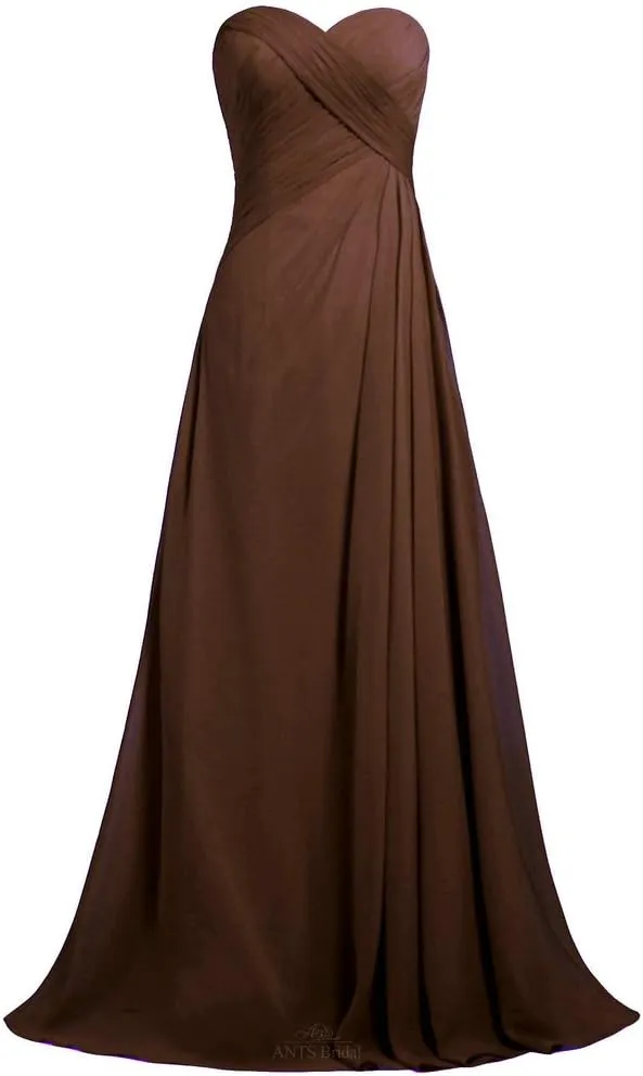 Women's Strapless Long Bridesmaid Dresses Chiffon Wedding Prom Gown