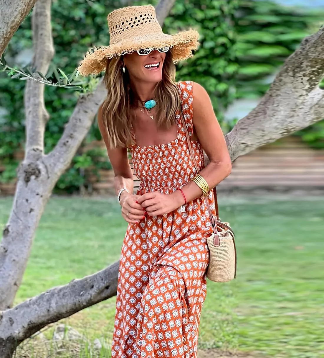 Women's Summer Boho Spaghetti Strap Square Neck Beach Sun Dress Sleeveless Floral Print Maxi Dress