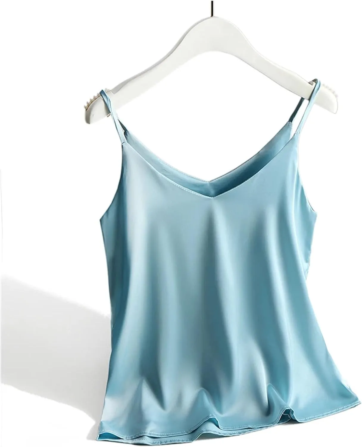 Women's Summer Camisole Spaghetti Strap Top V Neck Cami Satin Silk Tank Tops