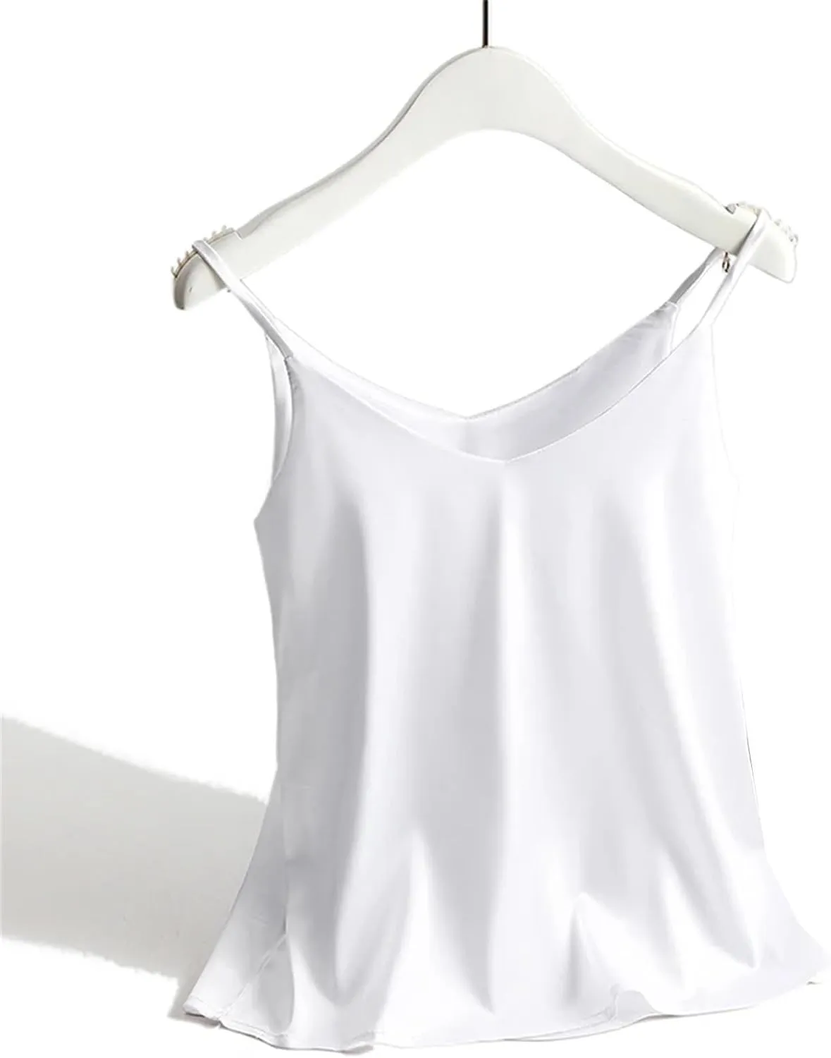 Women's Summer Camisole Spaghetti Strap Top V Neck Cami Satin Silk Tank Tops