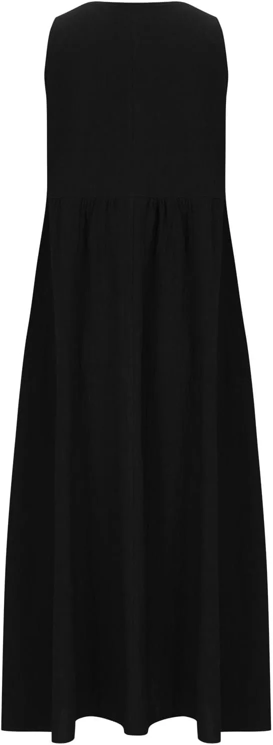 Womens Summer Casual Flowy Sleeveless Long Dress Loose Crew Neck Maxi Beach Dresses with Pockets Plus Size