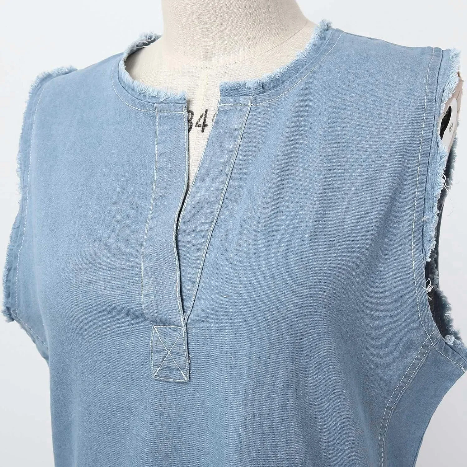 Women's Summer Sleeveless Denim A Line Maxi Dress Flowy Casual Loose Beach Jean Sundresses with Pockets
