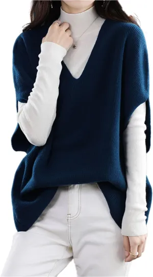 Women's Sweater Vest 100% Merino Wool Lightweight Sleeveless Pullover V-Neck Knit Basic Vest Short Tops