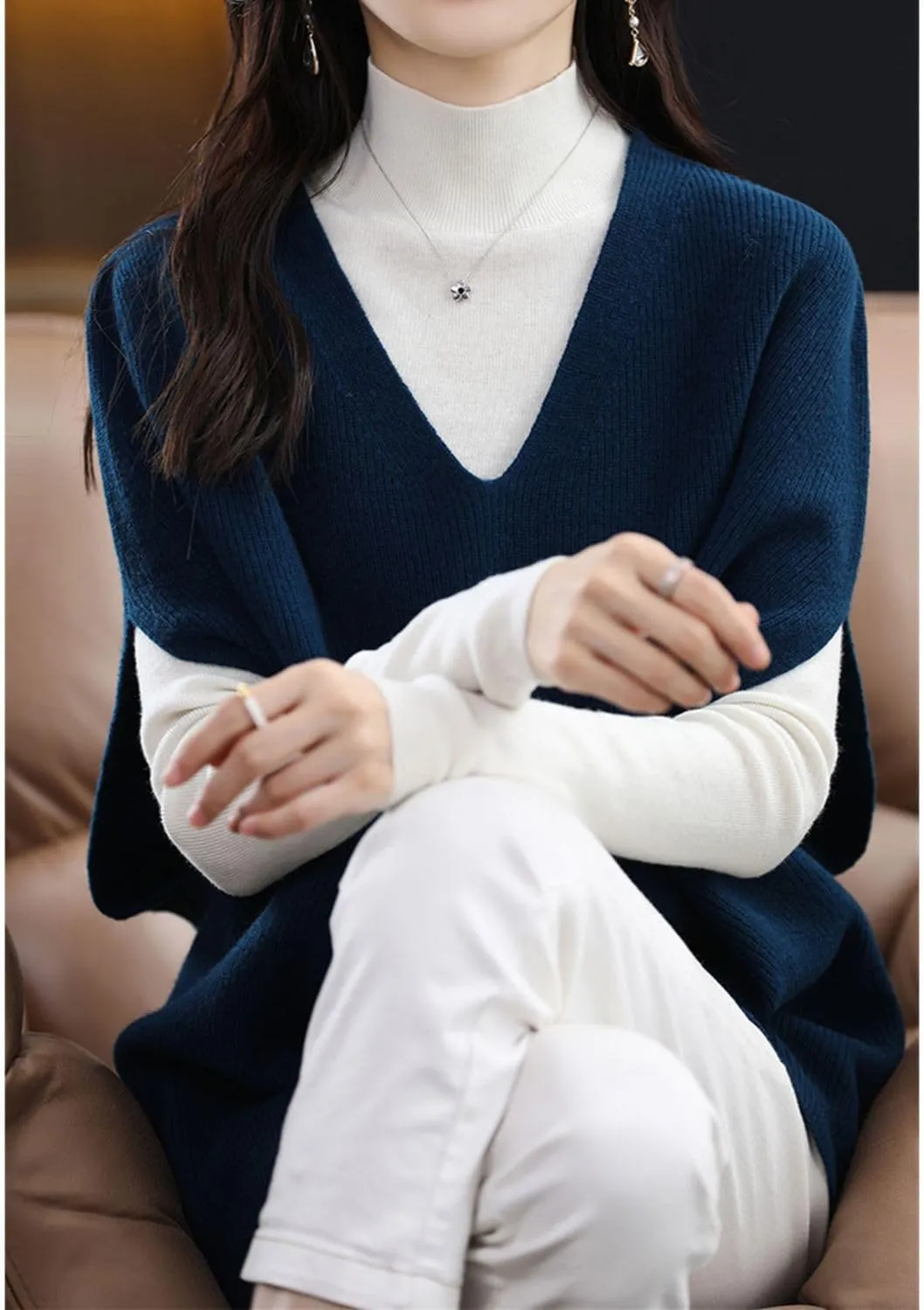 Women's Sweater Vest 100% Merino Wool Lightweight Sleeveless Pullover V-Neck Knit Basic Vest Short Tops
