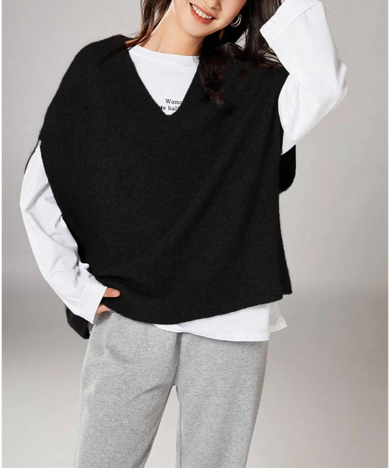 Women's Sweater Vest 100% Merino Wool Lightweight Sleeveless Pullover V-Neck Knit Basic Vest Short Tops