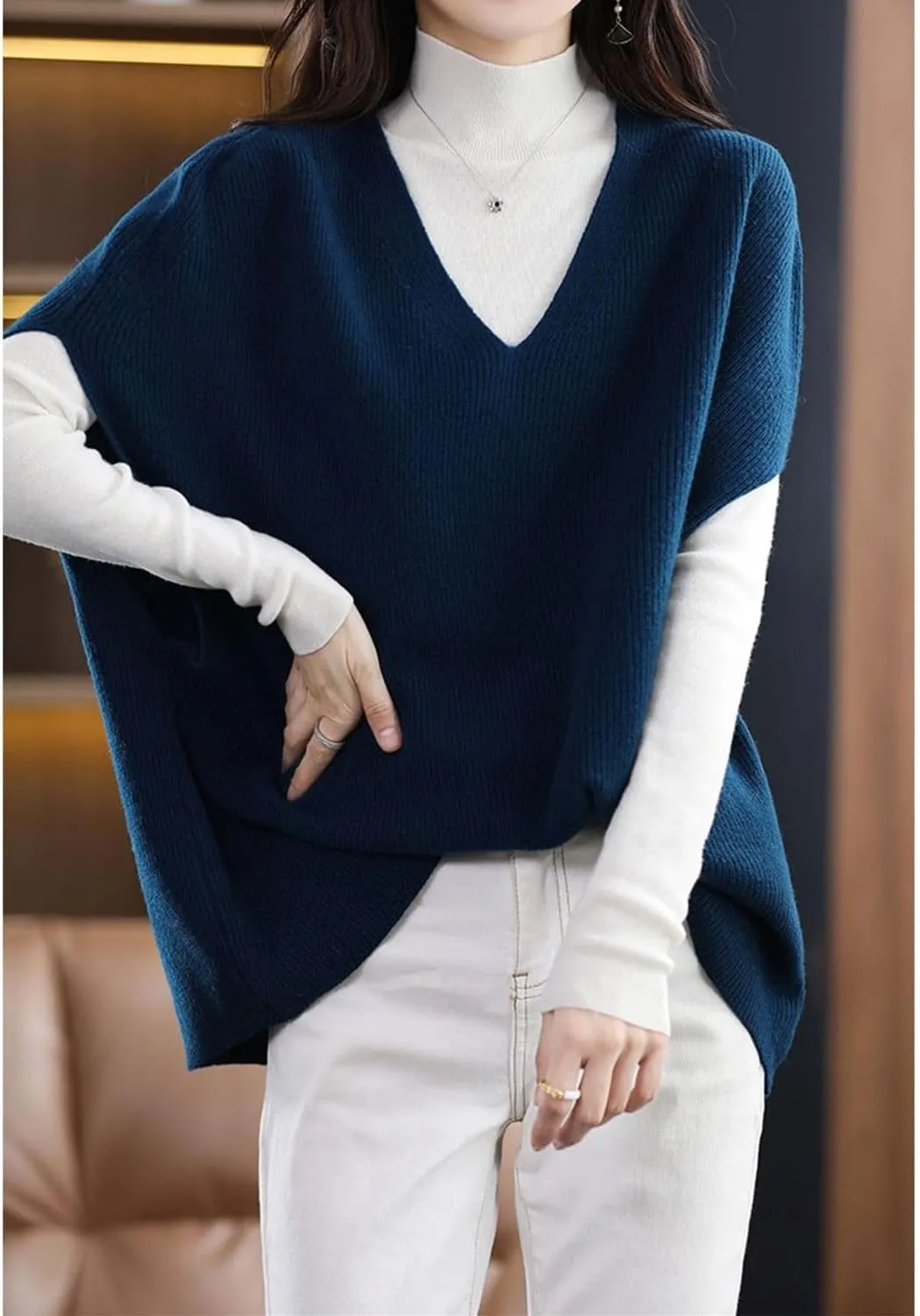 Women's Sweater Vest 100% Merino Wool Lightweight Sleeveless Pullover V-Neck Knit Basic Vest Short Tops