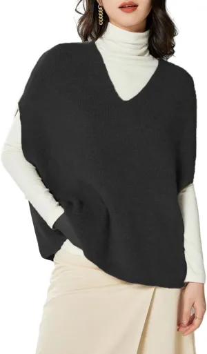 Women's Sweater Vest 100% Merino Wool Lightweight Sleeveless Pullover V-Neck Knit Basic Vest Short Tops
