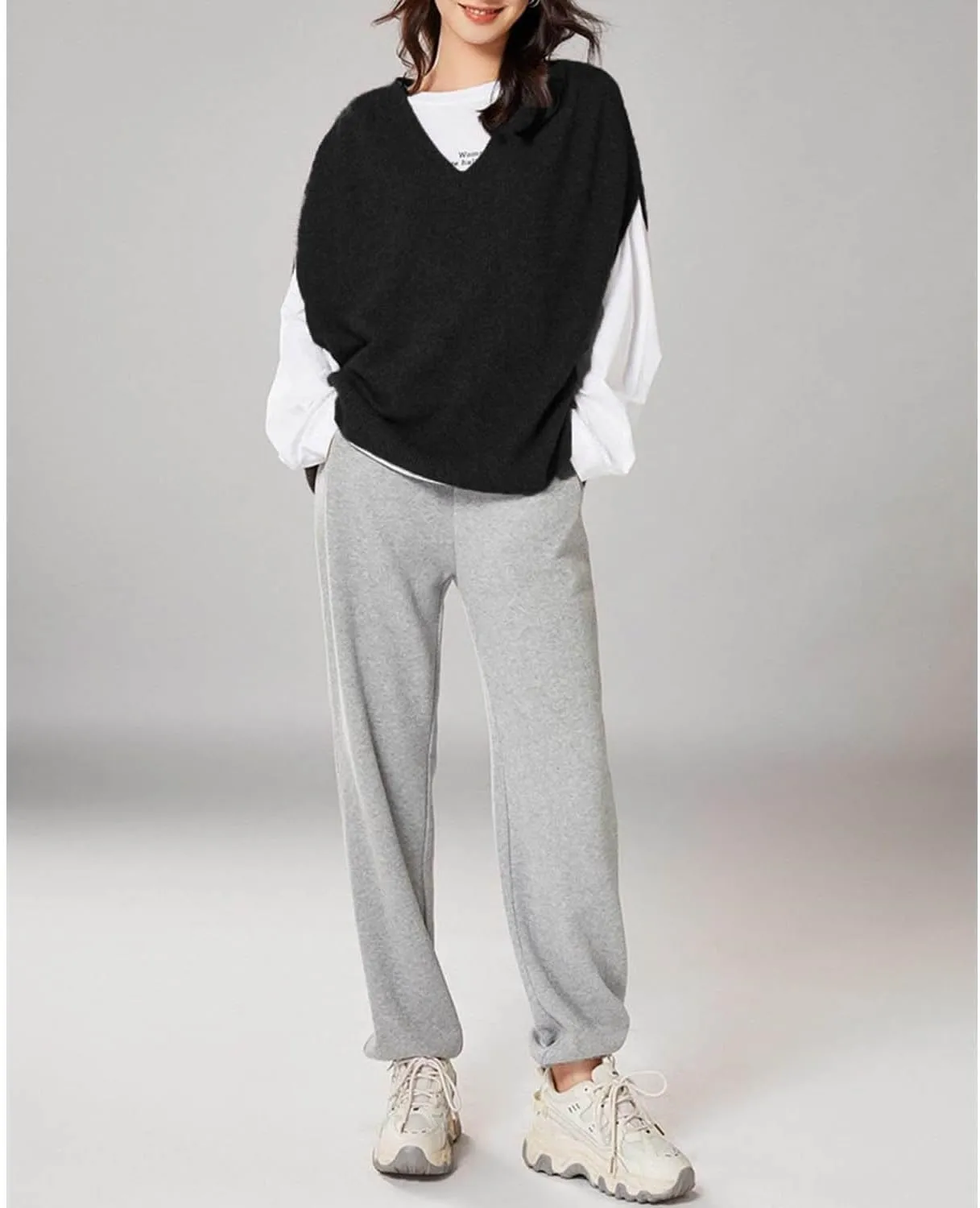 Women's Sweater Vest 100% Merino Wool Lightweight Sleeveless Pullover V-Neck Knit Basic Vest Short Tops