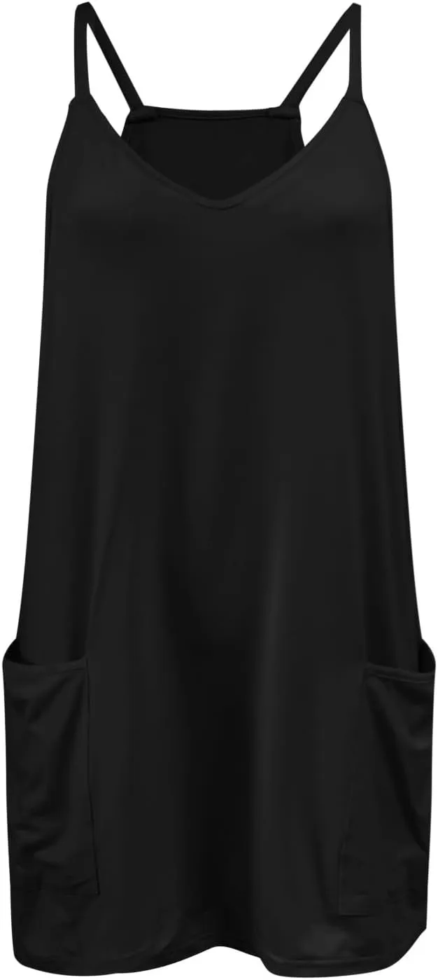 Womens Tennis Dress Workout Mini Dress with Shorts Sleeveless Spaghetti Straps Golf Athletic Dresses 2025