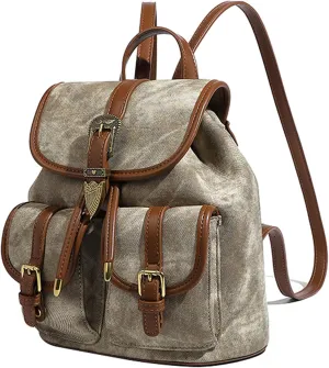 Women's Travel Backpack PU Leather Casual Daypack Bucket Bookbag Ladies Shoulder Bags with Adjustable Strap (Green)