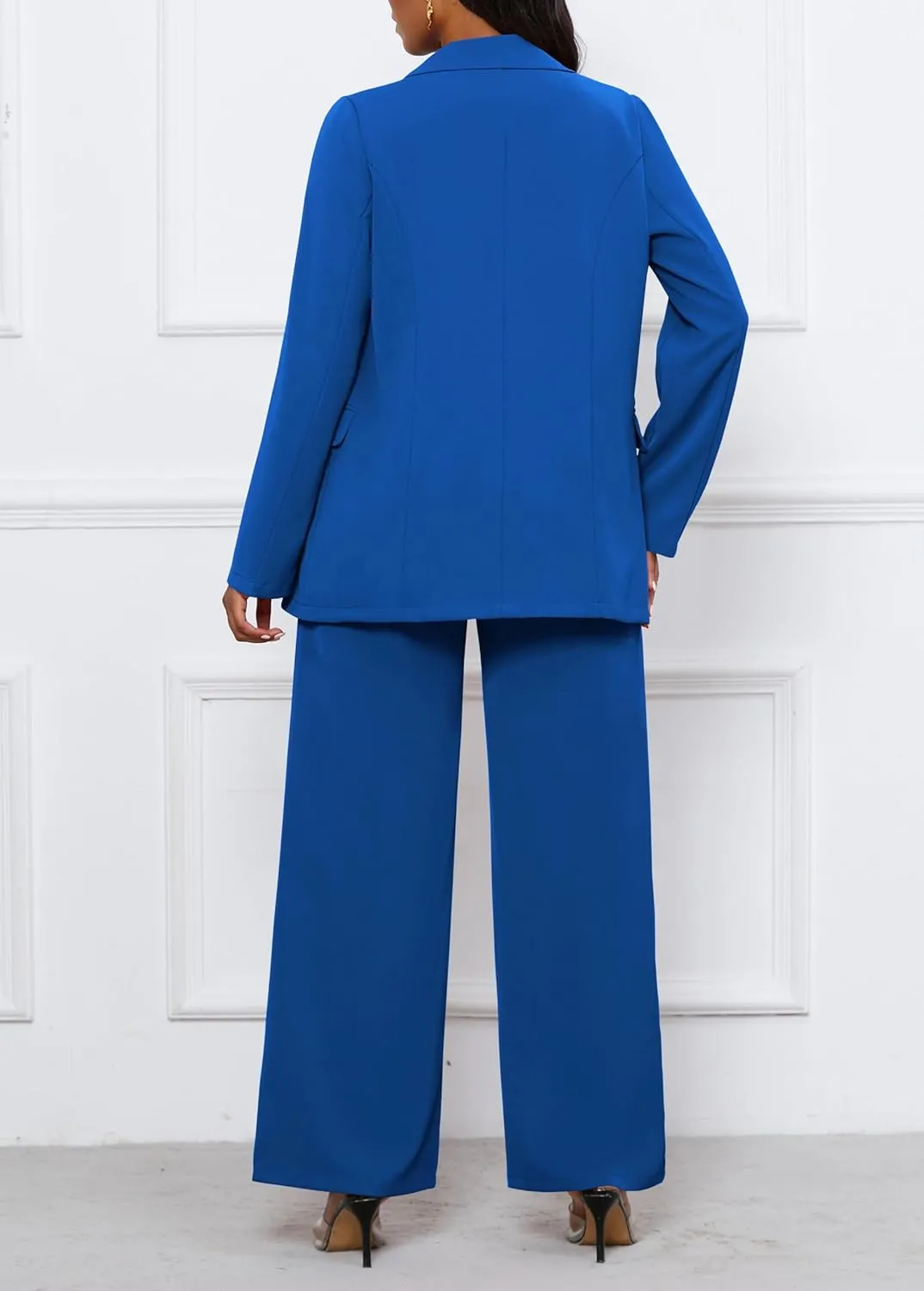 Women's Two Piece Outfits Casual Blazer Jacket Wide Leg Work Pants Business Suit Sets with Pocket