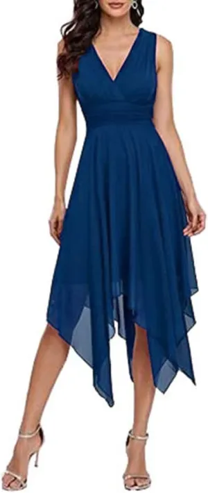 Women's V-Neck Chiffon Evening Dresses Red Cocktail Party Dress