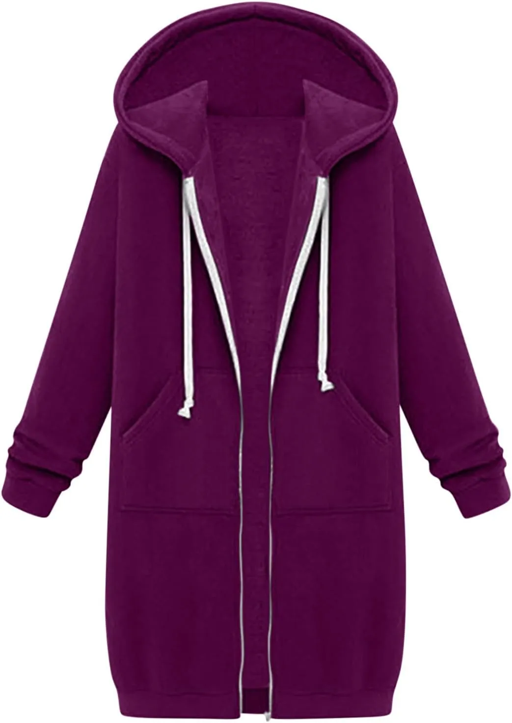 Womens Zip Up Hoodies Long Casual Drawstring Fleece Sweatshirt Lightweight Oversized Jackets Coat Fall Clothes