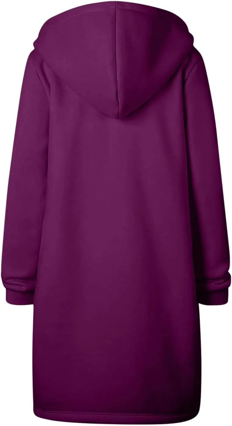 Womens Zip Up Hoodies Long Casual Drawstring Fleece Sweatshirt Lightweight Oversized Jackets Coat Fall Clothes
