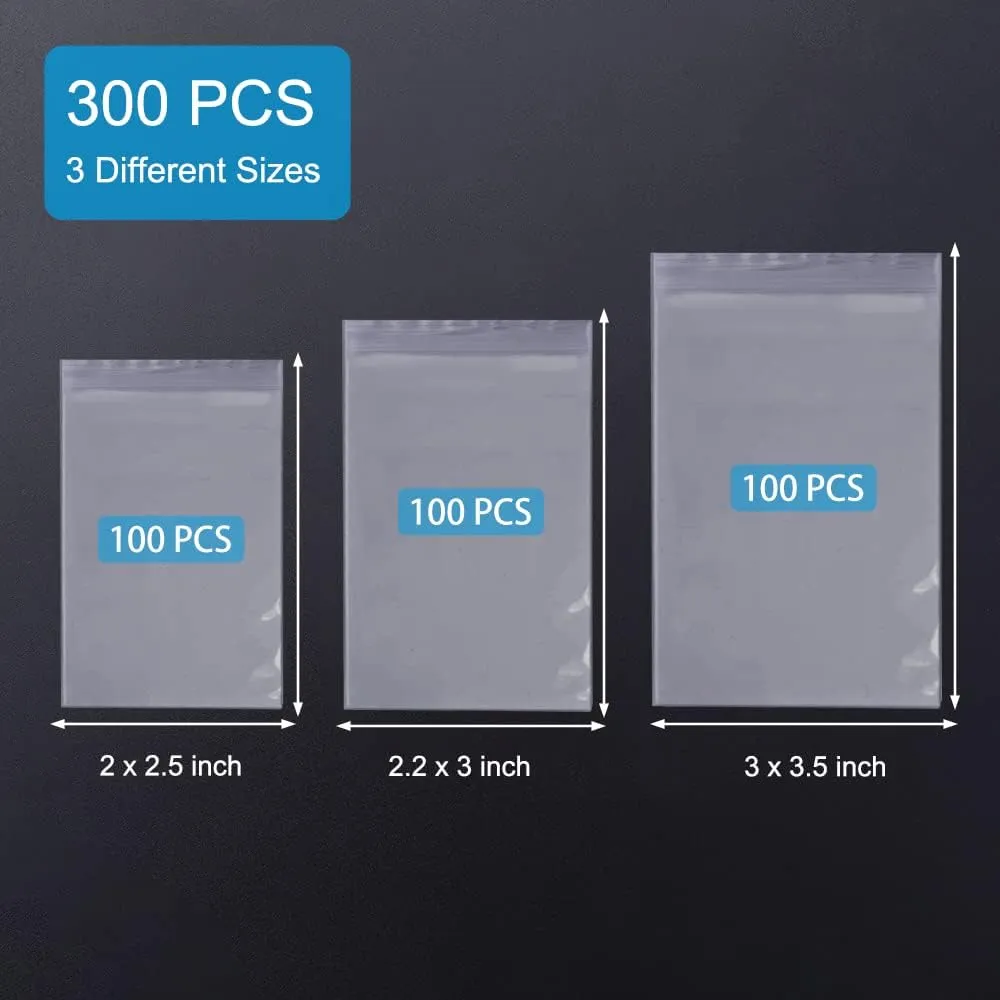 WOW DING Small Plastic Bags, 300 PCS Assorted Sizes, Transparent, Reclosable, Clear Bags for Jewelry, Daily Pills, Snack, Small Toys, Packaging