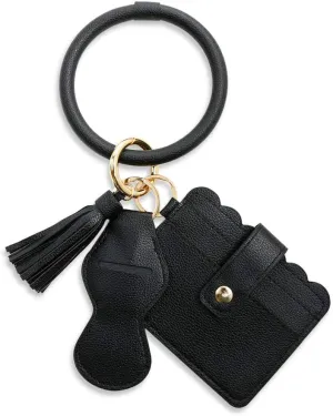 Wristlet Bracelet Keychain Pocket Credit Card Holder with Lipstick Holder
