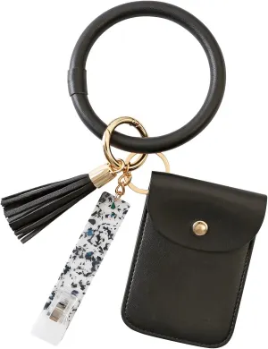 Wristlet Bracelet Keychain Pocket Credit Card Holder with Lipstick Holder