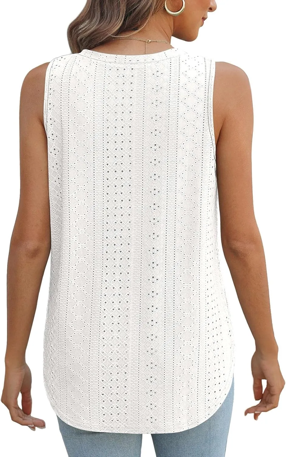 XIEERDUO Womens Tank Tops V Neck Eyelet Embroidery Casaul Sleeveless Shirts