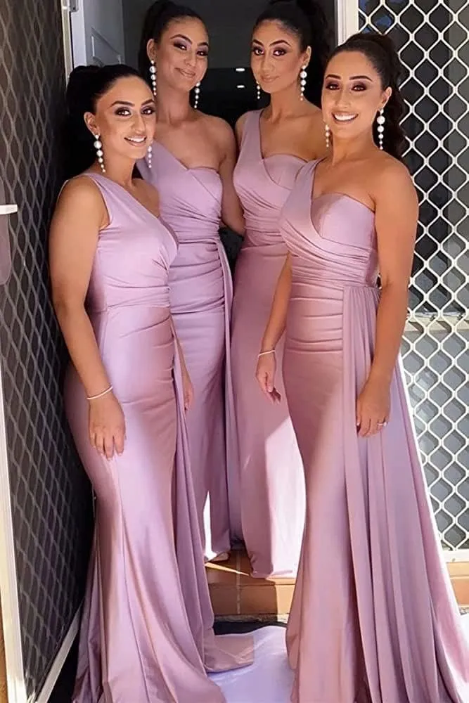 XYAYE Women's One Shoulder Mermaid Bridesmaid Dresses Satin Prom Dress Long Formal Evening Gowns with Train XY030