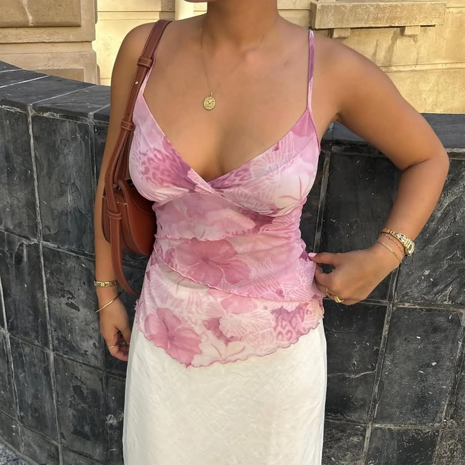 Y2k Women Lace Tank Tops Crop Sleeveless V Neck Spaghetti Strap Camisole Sexy Slim Fit Going Out Cami Shirt