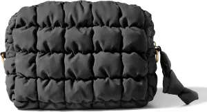 Yarnic Quilted Makeup Bag Cosmetic Bag, Travel Toiletry Bag for Women, Cute Makeup Bag Organizer Black Puffer Makeup Pouch (M, Black)