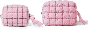 Yarnic Quilted Makeup Bag Cosmetic Bag, Travel Toiletry Bag for Women, Cute Makeup Bag Organizer Black Puffer Makeup Pouch