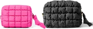 Yarnic Quilted Makeup Bag Cosmetic Bag, Travel Toiletry Bag for Women, Cute Makeup Bag Organizer Black Puffer Makeup Pouch
