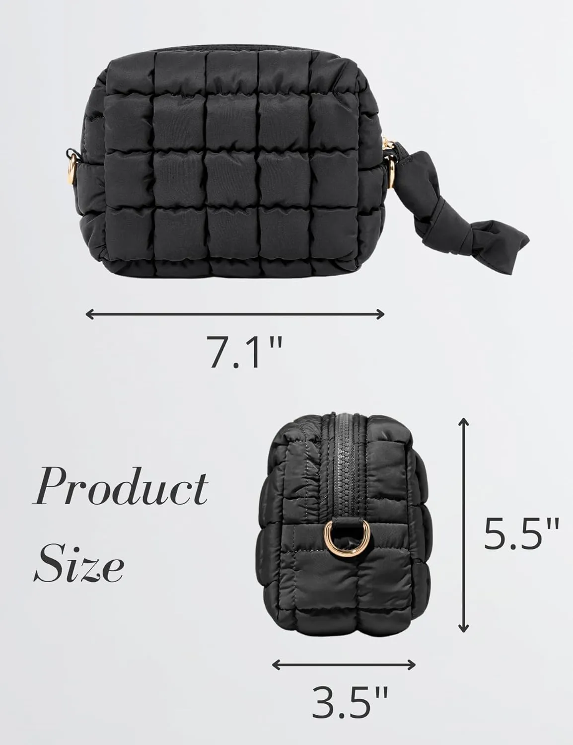 Yarnic Quilted Makeup Bag Cosmetic Bag, Travel Toiletry Bag for Women, Cute Makeup Bag Organizer Puffer Makeup Pouch (S, Black)