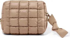 Yarnic Quilted Makeup Bag Puffy Cosmetic Bag, Travel Toiletry Bag for Women, Cute Makeup Bag Organizer Puffer Makeup Pouch (S, Caramel)