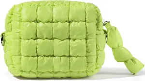 Yarnic Quilted Makeup Bag Quilt Cosmetic Bag, Puffy Travel Toiletry Bag for Women, Cute Makeup Bag Organizer Puffer Soft Makeup Pouch (Apple Green, S)