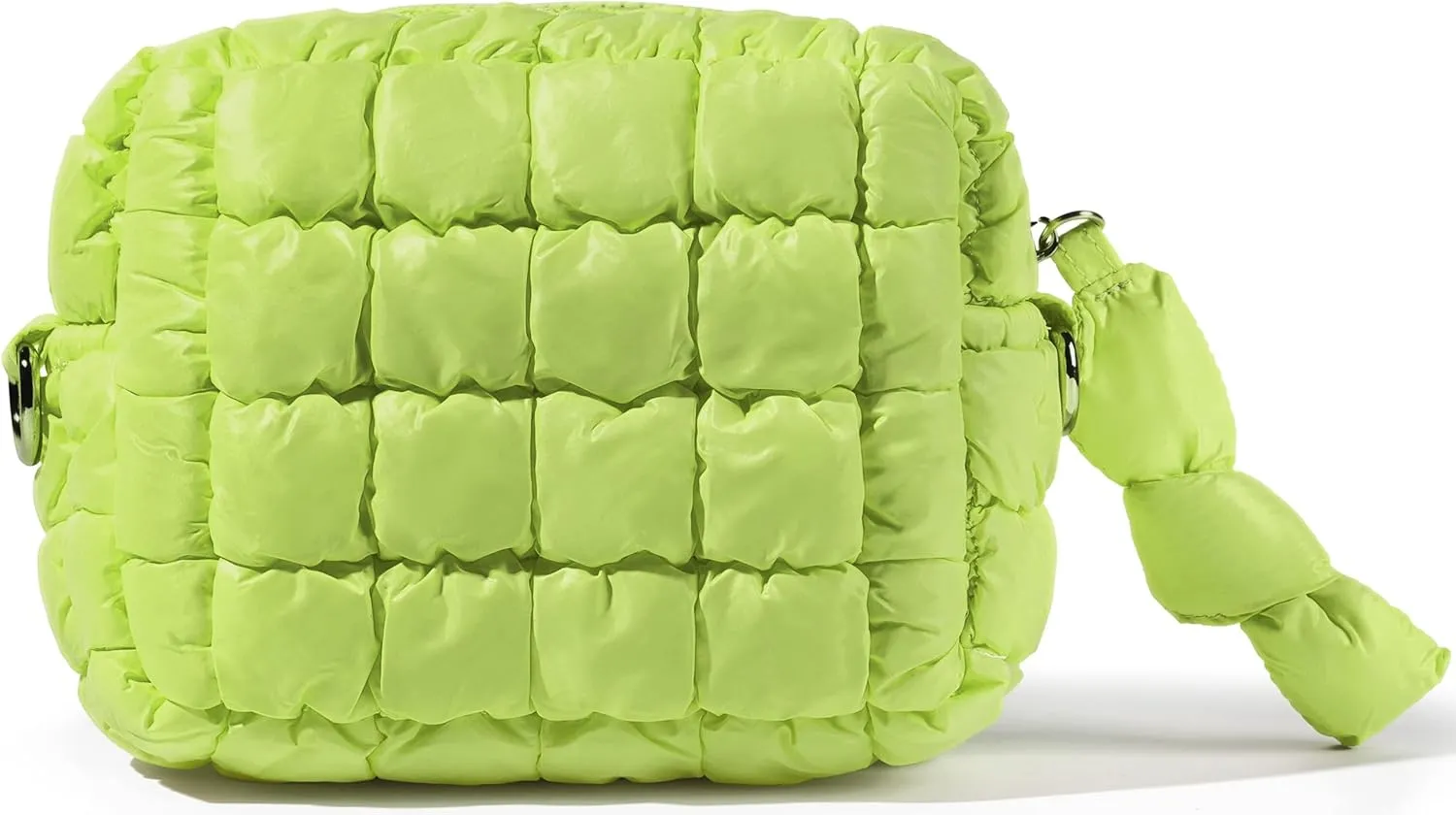Yarnic Quilted Makeup Bag Quilt Cosmetic Bag, Puffy Travel Toiletry Bag for Women, Cute Makeup Bag Organizer Puffer Soft Makeup Pouch (Apple Green, S)